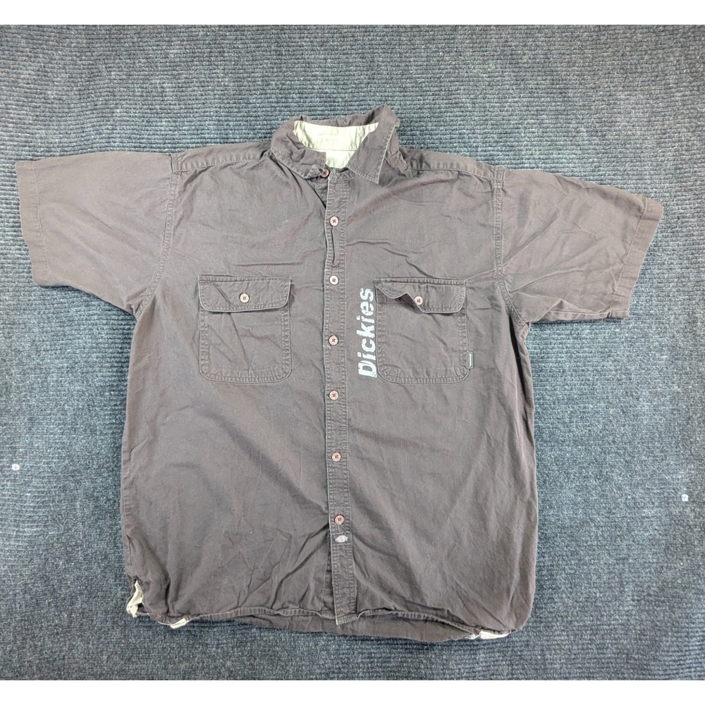 Dickies Shirt Mens XL Gray Short Sleeve Travel Classic Workwear Casual Button Up